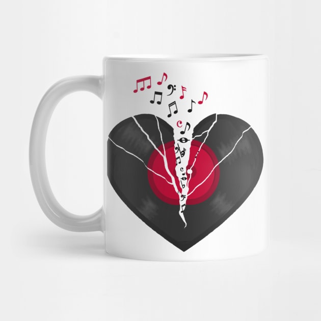 Broken LP Vinyl Record Heart Flying Notes by Nerd_art